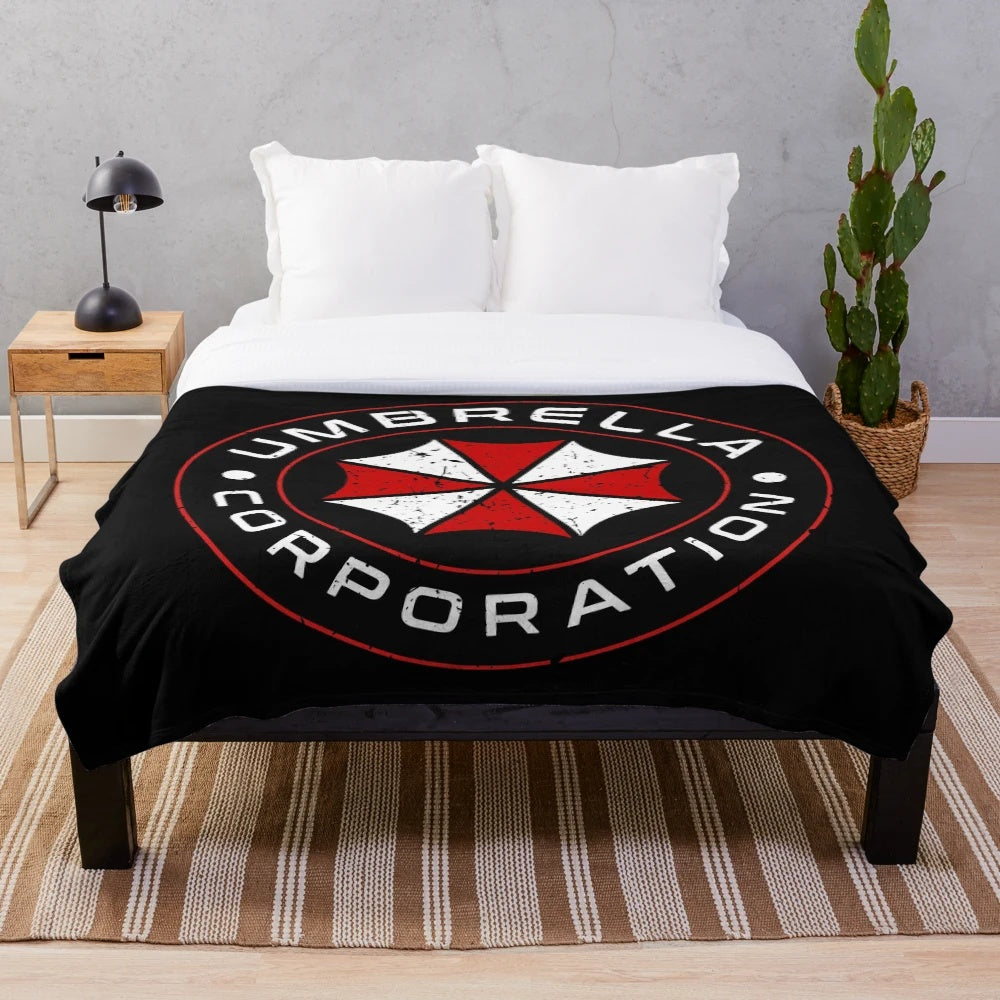 Umbrella Corporation inspired plush blanket with horror and gaming elements
