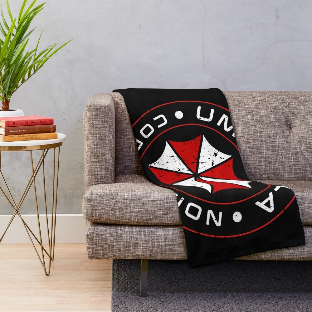 Umbrella Corporation inspired plush blanket with horror and gaming elements