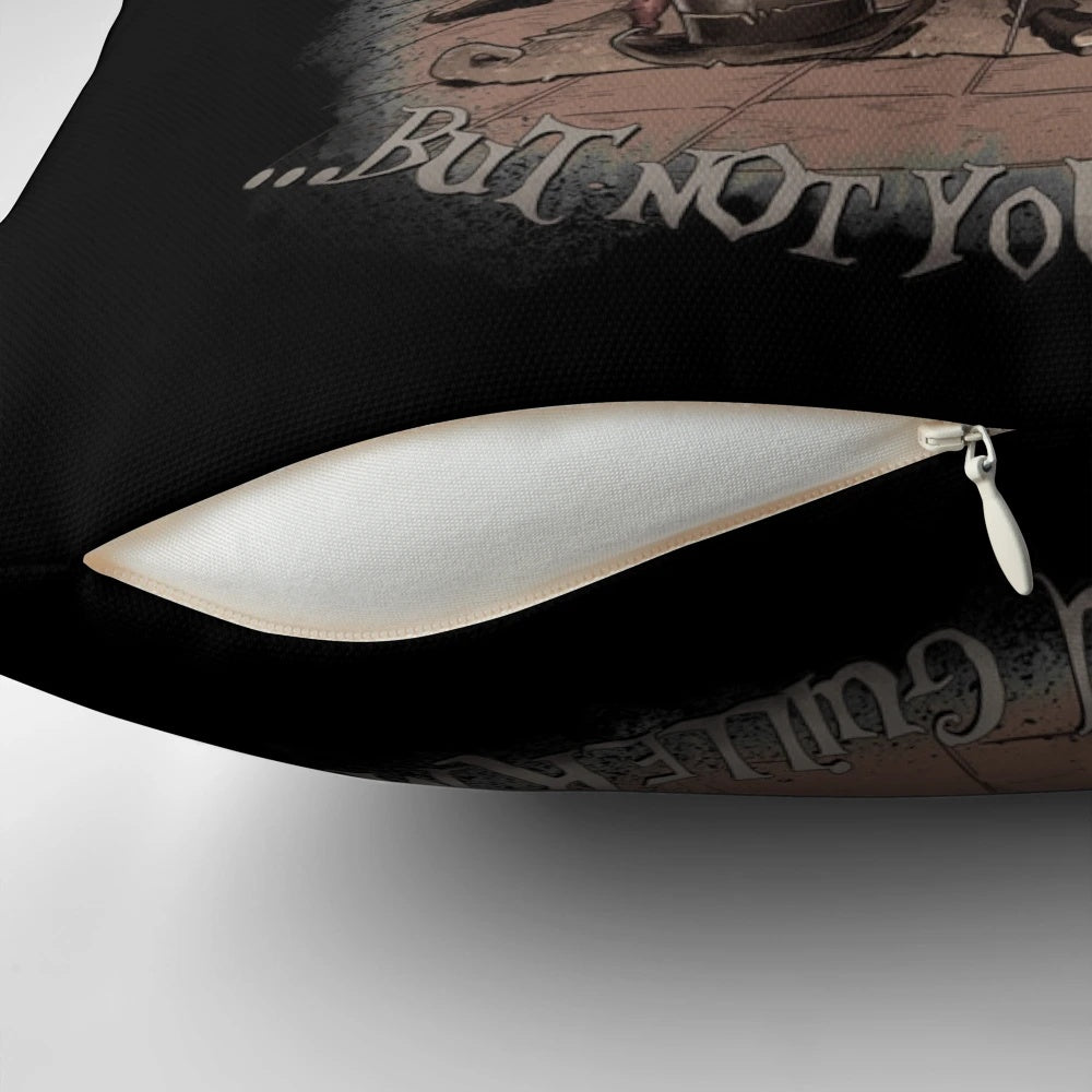 A gothic and macabre vampire family portrait pillow, featuring characters from the hit TV show "What We Do in the Shadows".
