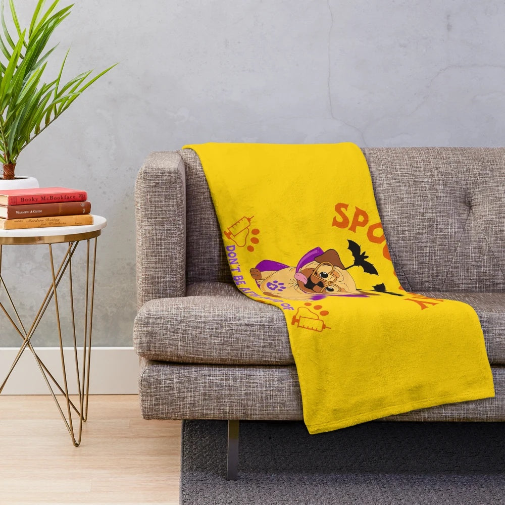 Spooky veterinarian plush blanket with bats and animals