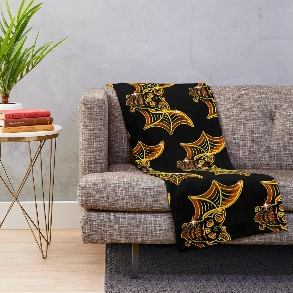 Vintage Bat Plush Blanket for Cozy, Spooky Decor