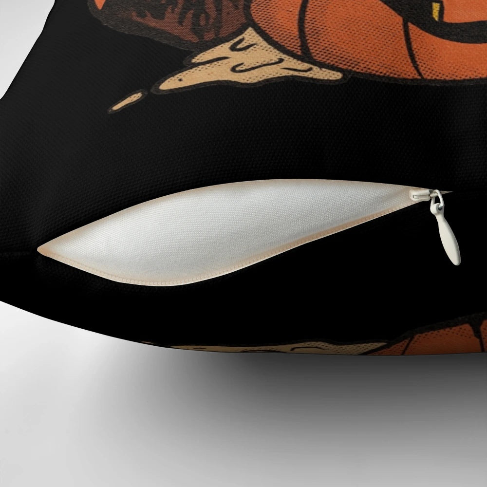Vintage-inspired pumpkin and bat throw pillow for Halloween home decor