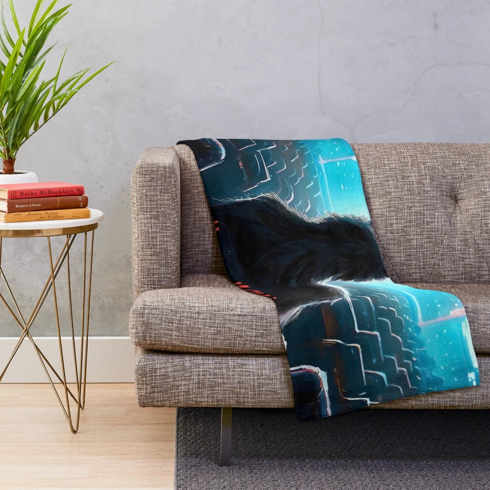 Plush blanket with a spooky werewolf design for horror movie addicts