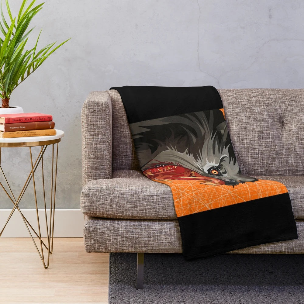 Werewolf plush blanket with realistic wolf design