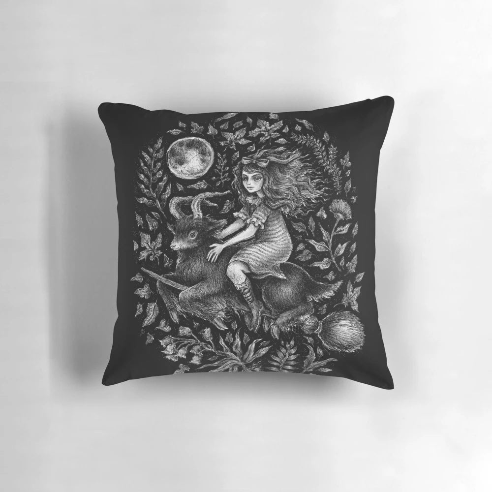 A cozy and stylish pillow featuring a witch design, perfect for Halloween and autumn decor.