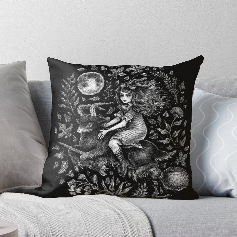 A cozy and stylish pillow featuring a witch design, perfect for Halloween and autumn decor.