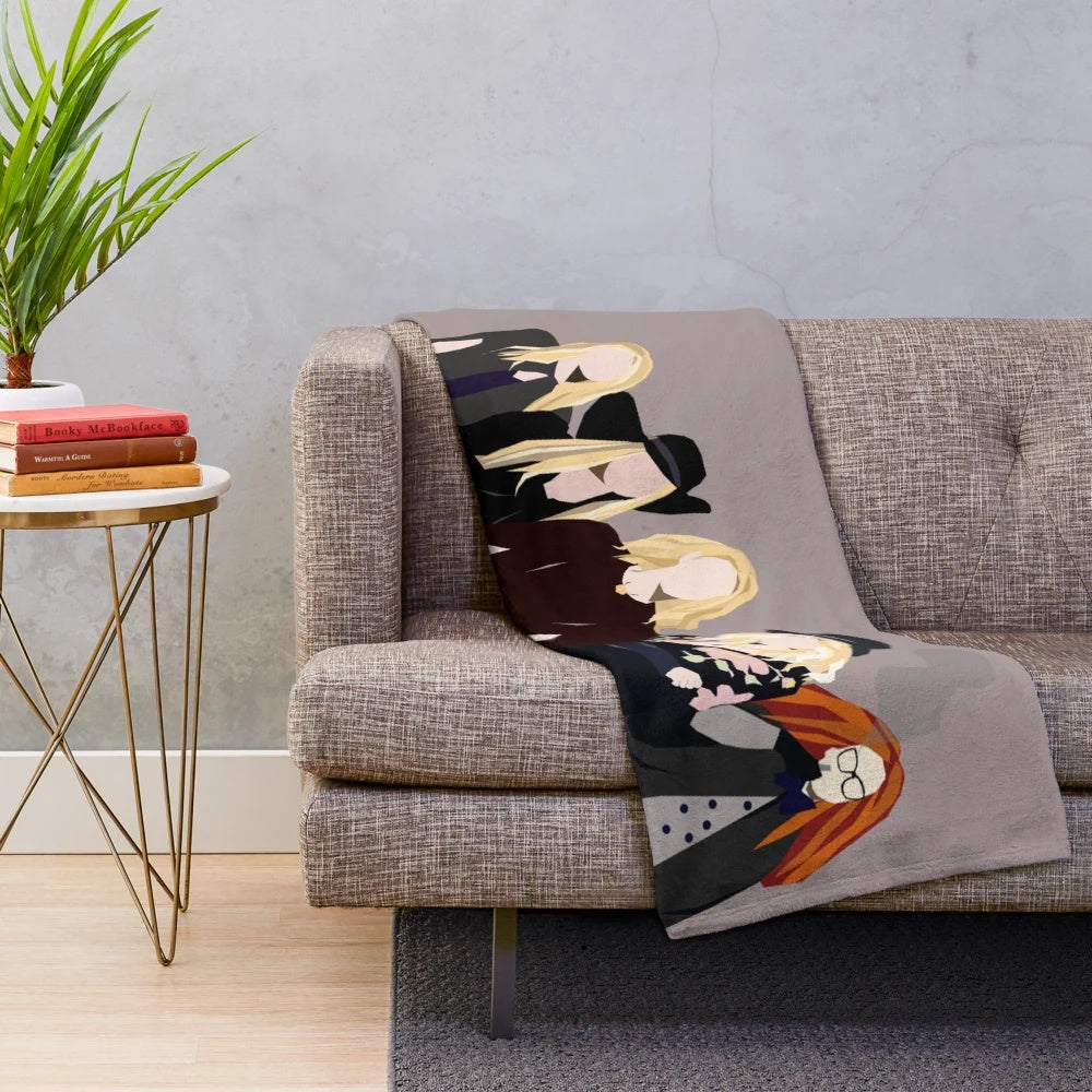 Spooky witches plush blanket featuring characters from American Horror Story