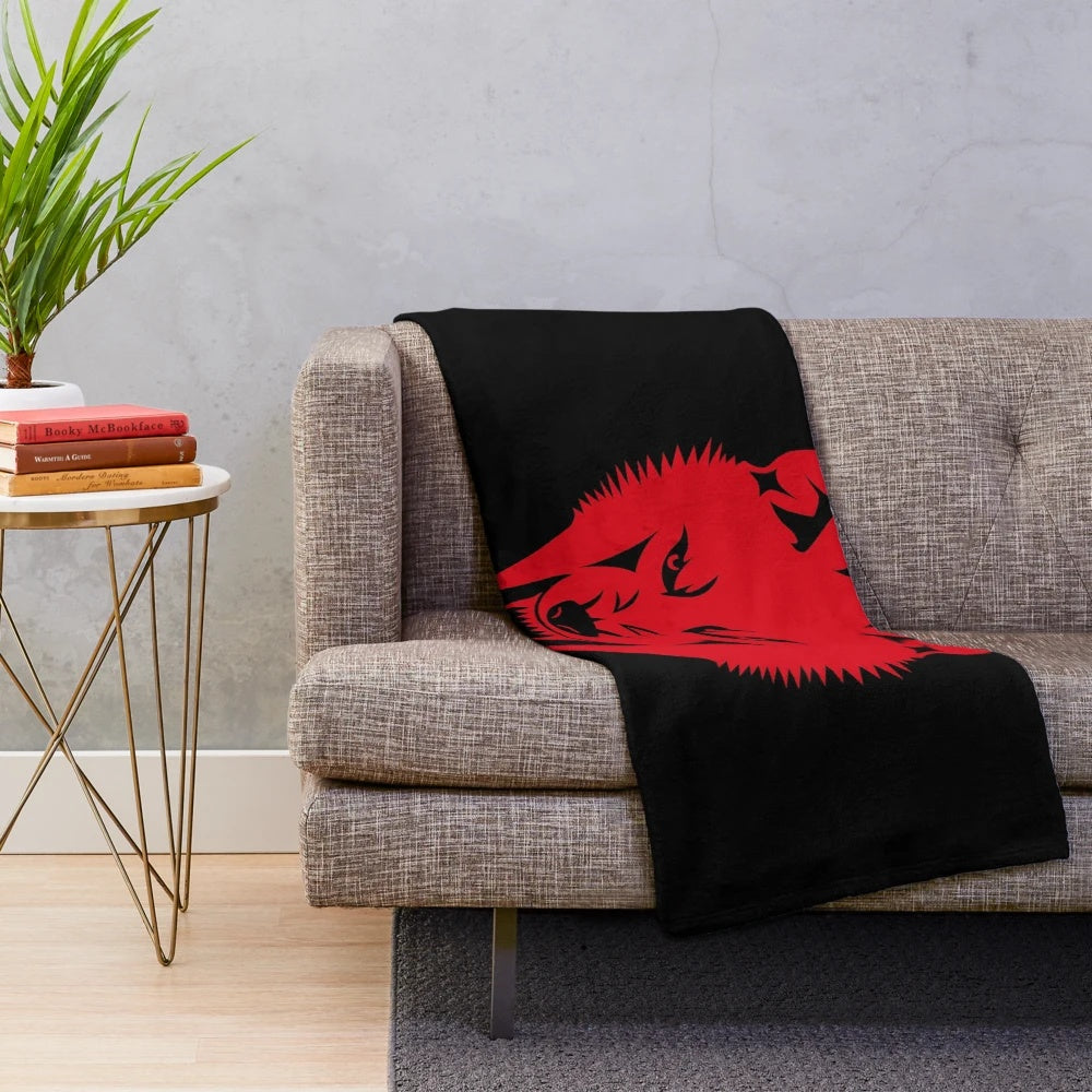 Spooky wolf plush blanket with a terrifying werewolf face design