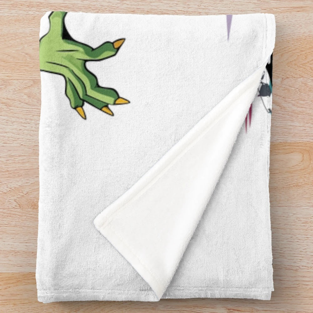 Cartoon zombie dancing in hip-hop style on a plush blanket
