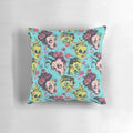 Colorful cartoon design featuring a zombie pinup girl on a soft, cozy pillow