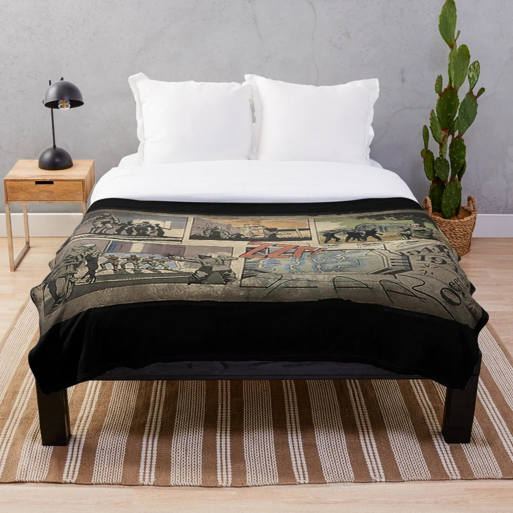 Plush blanket featuring a zombies comic-style design from a video game