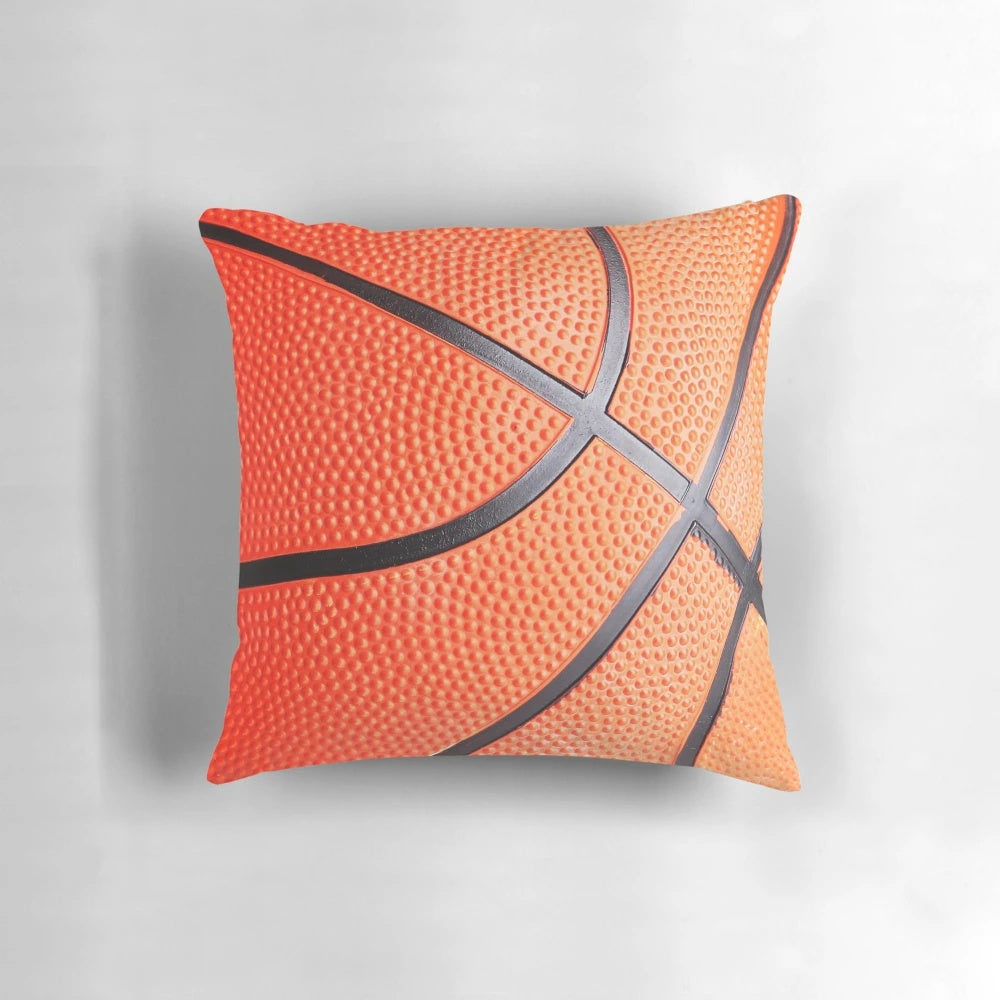 Basketball-themed pillow with orange basketball graphic