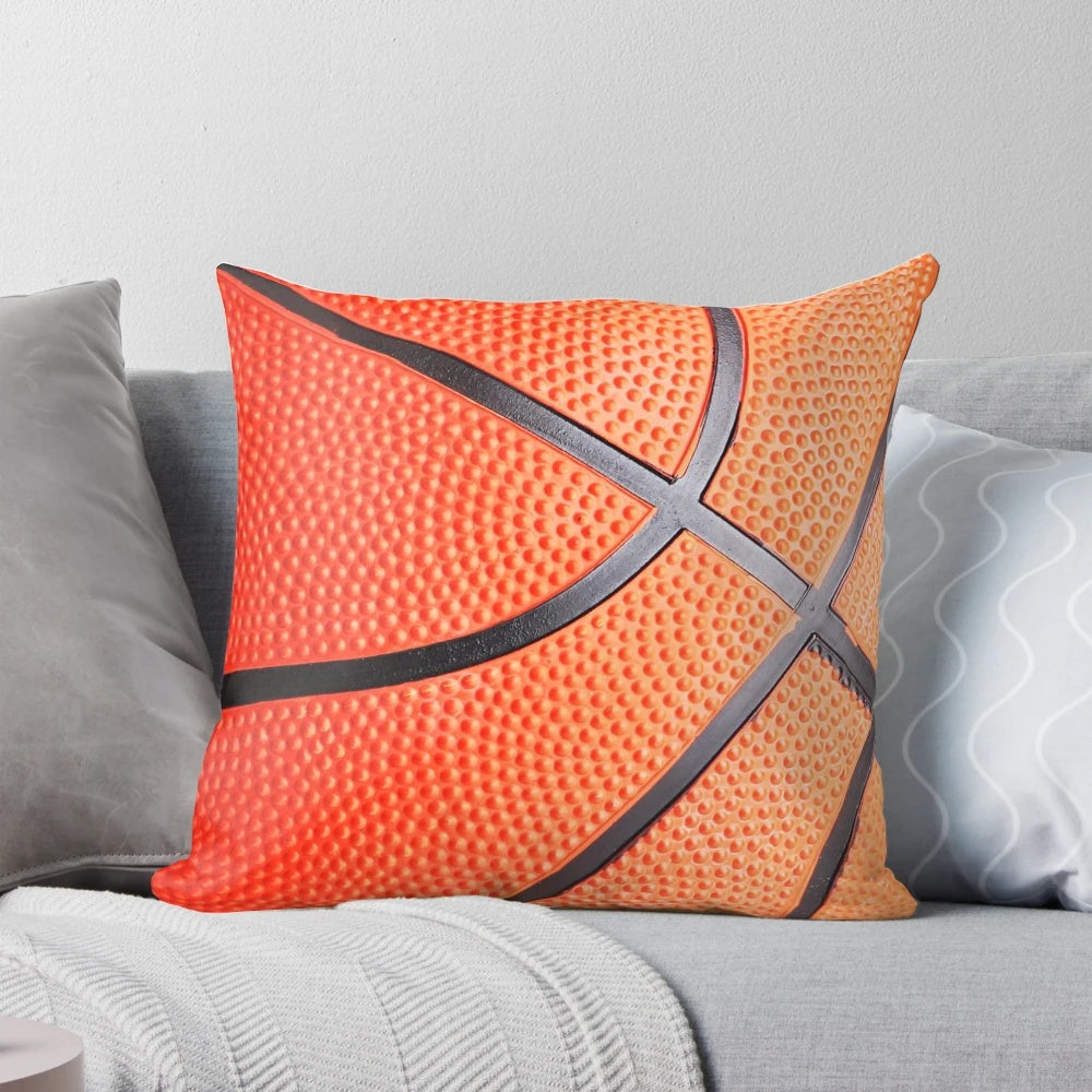 Basketball-themed pillow with orange basketball graphic