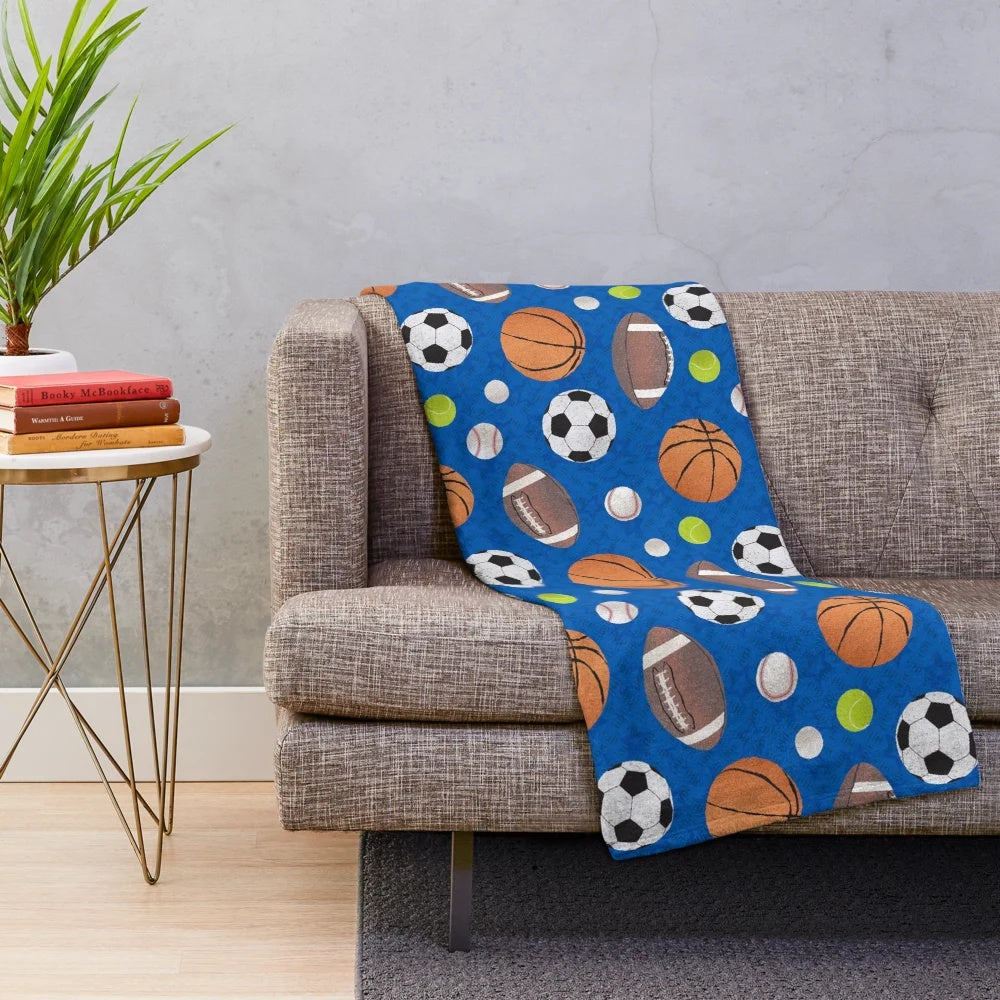Sports ball patterned plush blanket