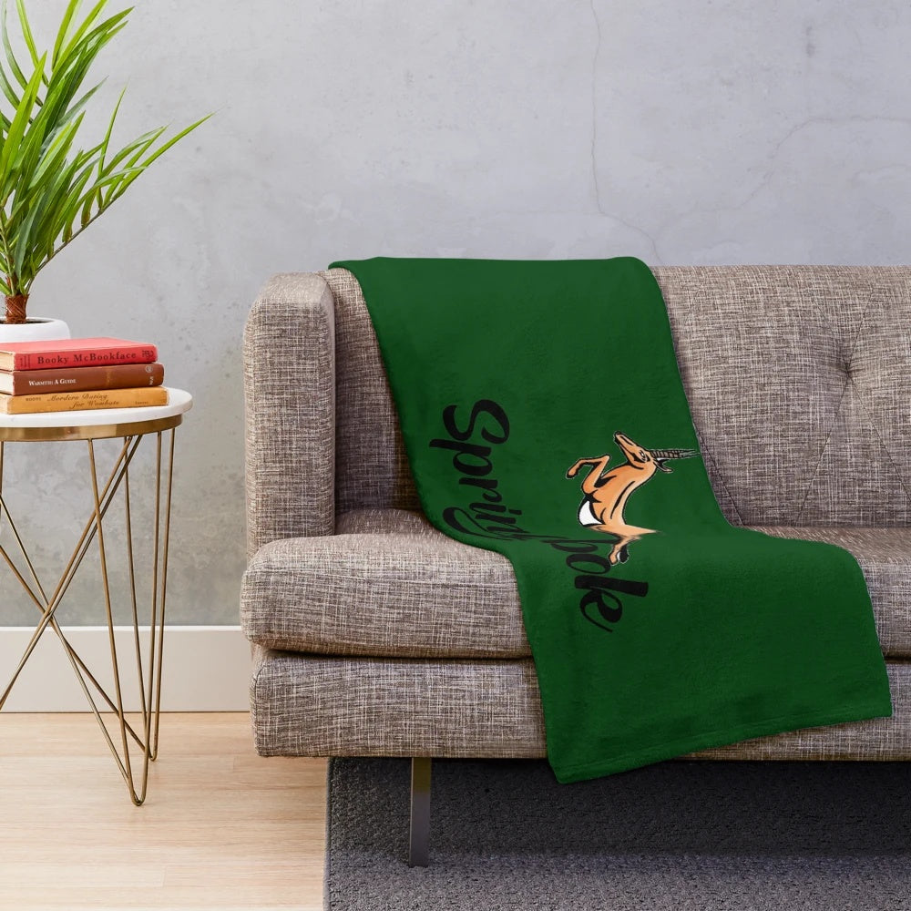 Springbok-Inspired Plush Blanket with South African Rugby Imagery