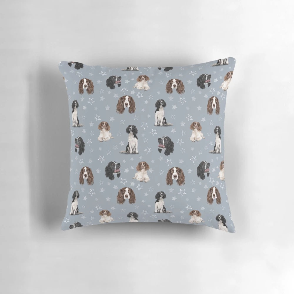 Springer Spaniel blue decorative throw pillow featuring a cute dog breed design
