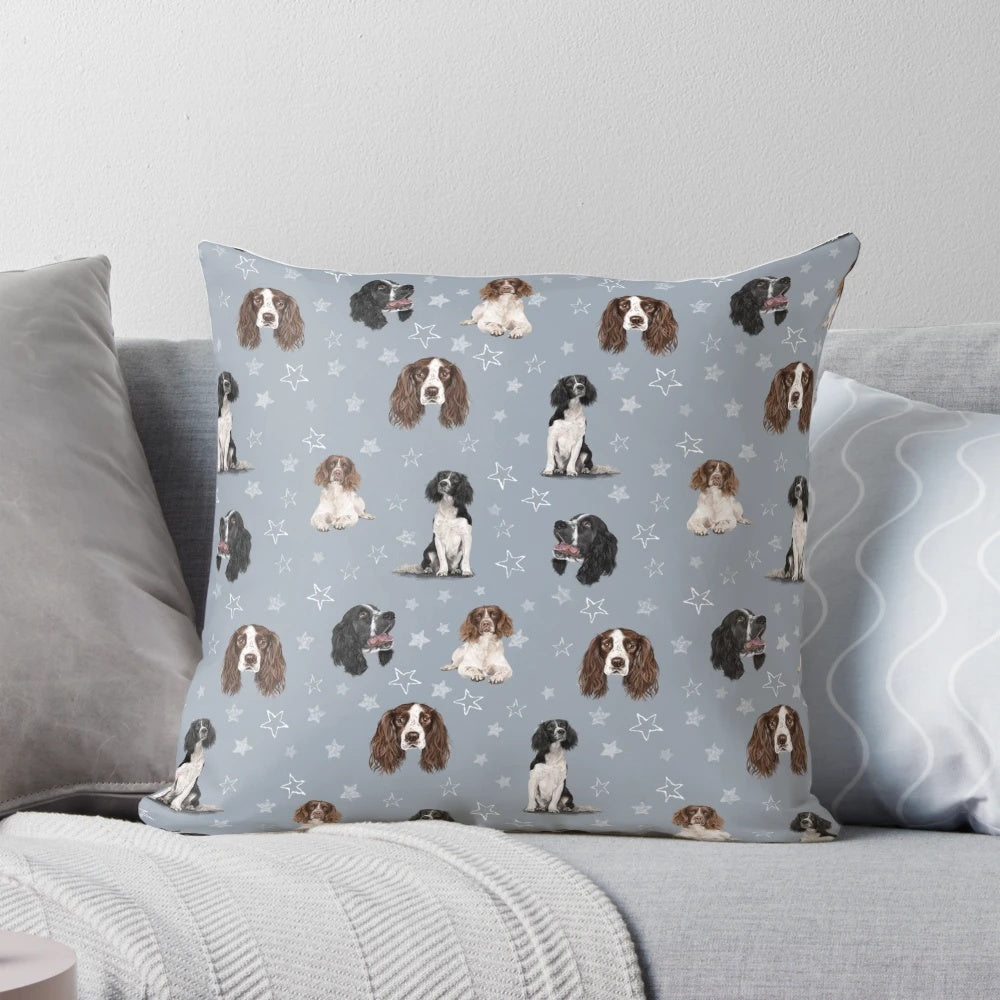 Springer Spaniel blue decorative throw pillow featuring a cute dog breed design