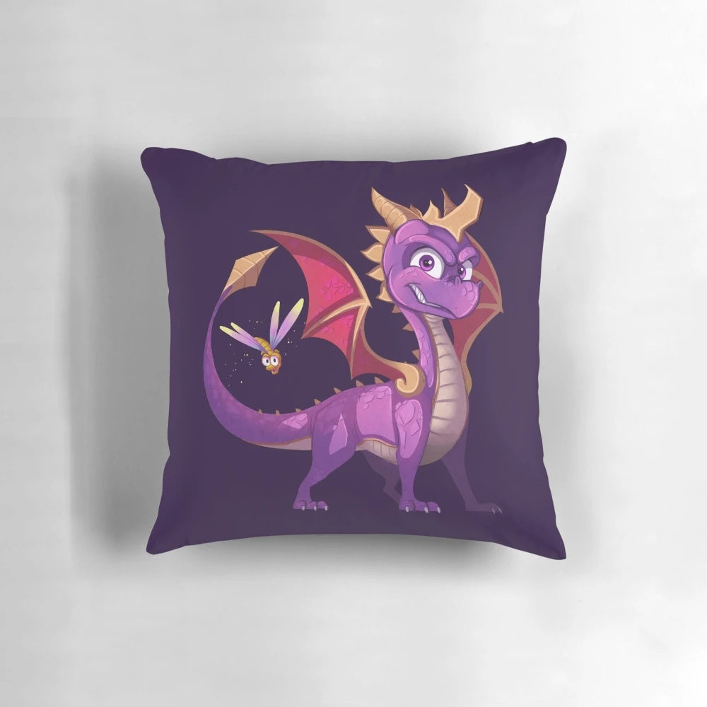 Spyro the Dragon and Sparx the Dragonfly dynamic duo pillow for PlayStation 2 gaming fans
