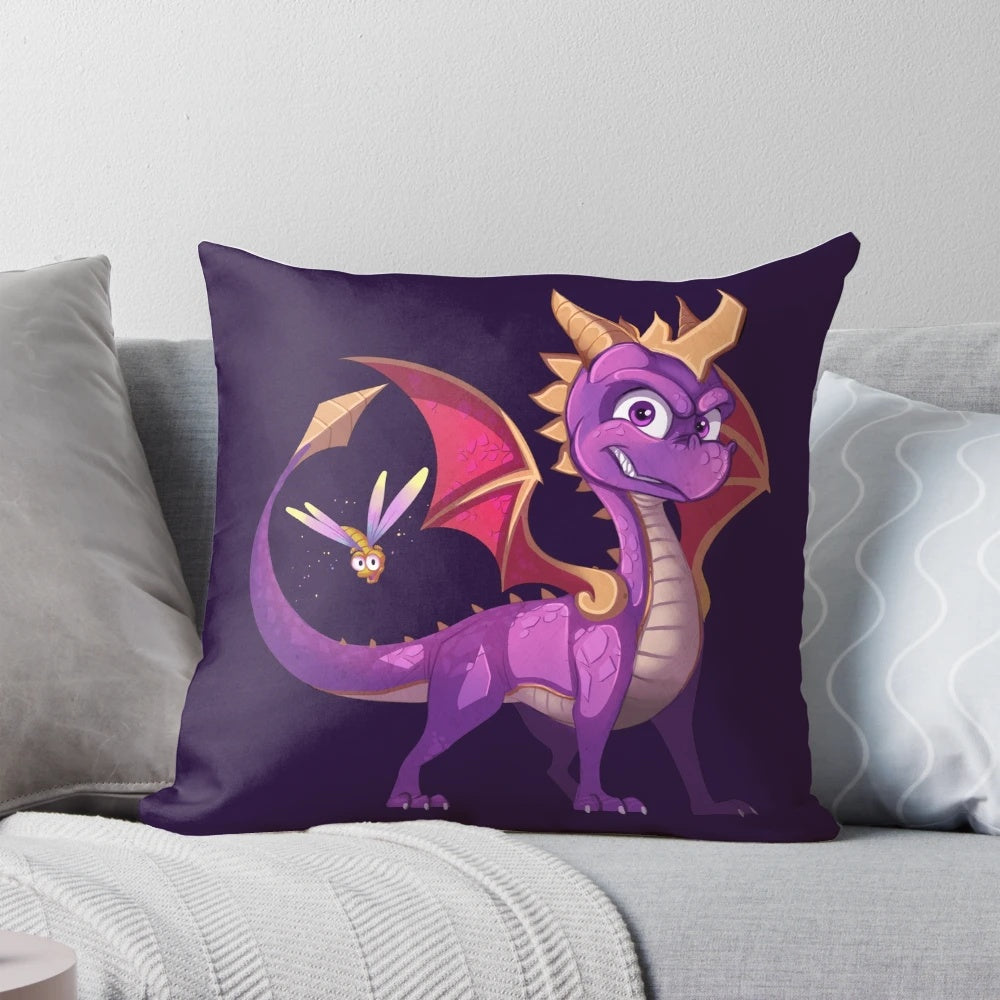 Spyro the Dragon and Sparx the Dragonfly dynamic duo pillow for PlayStation 2 gaming fans