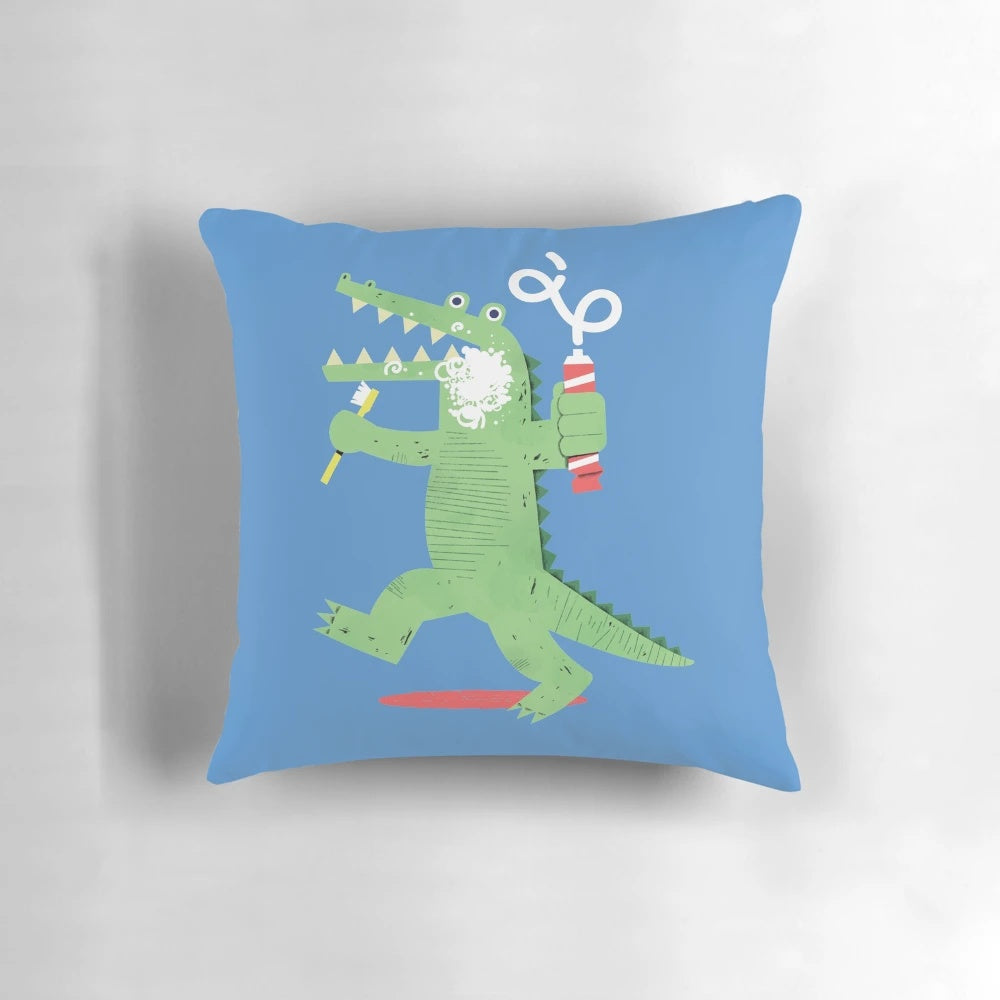 Colorful cartoon alligator pillow with toothpaste design for children's room decor