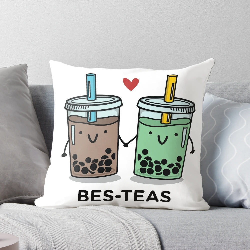 Soft and squishy boba tea milk tea pillow with tapioca pearls, perfect for Asian drink lovers