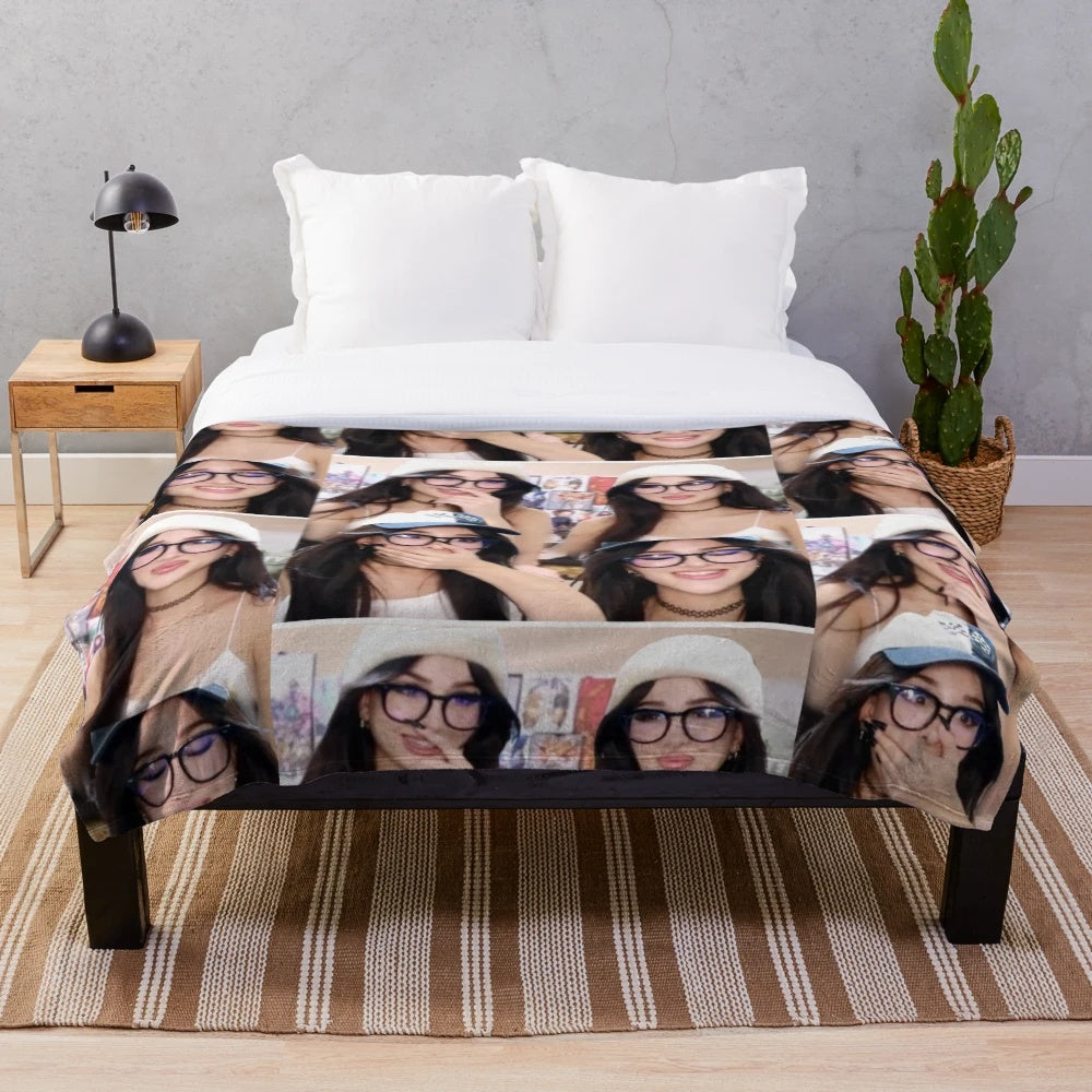 Sssniperwolf collage plush blanket featuring the popular YouTube reaction and gaming personality