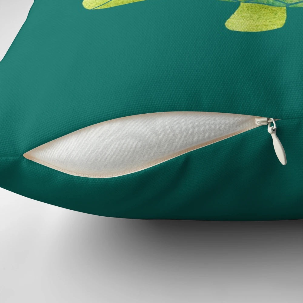 Cute stacked turtle plush pillow in teal, lime green, and turquoise colors