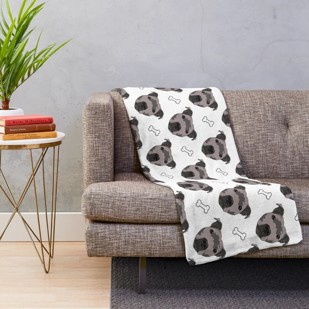 Staffie Plush Blanket featuring a Staffordshire Bull Terrier design by artist Emily Devin