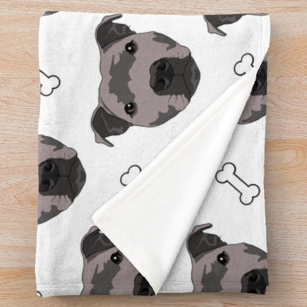 Staffie Plush Blanket featuring a Staffordshire Bull Terrier design by artist Emily Devin