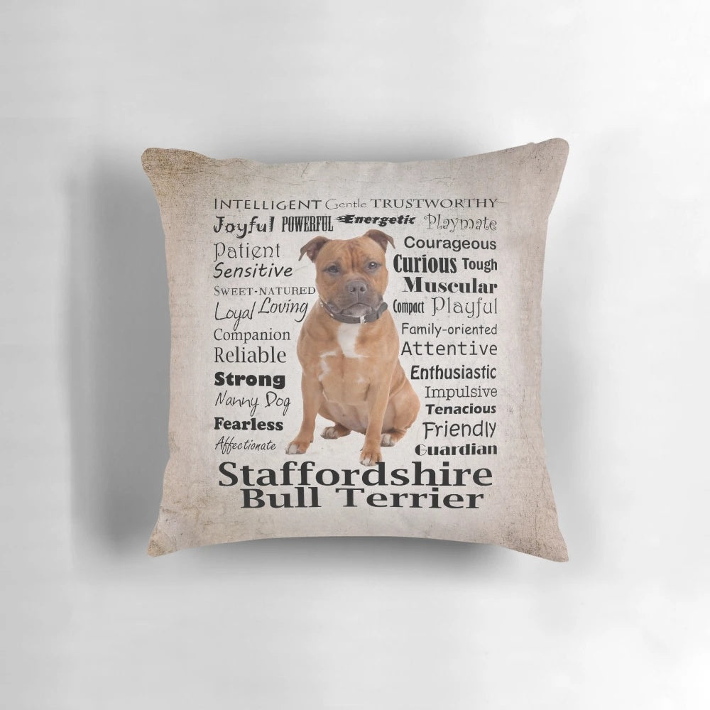 Staffordshire Bull Terrier dog breed traits decorative pillow