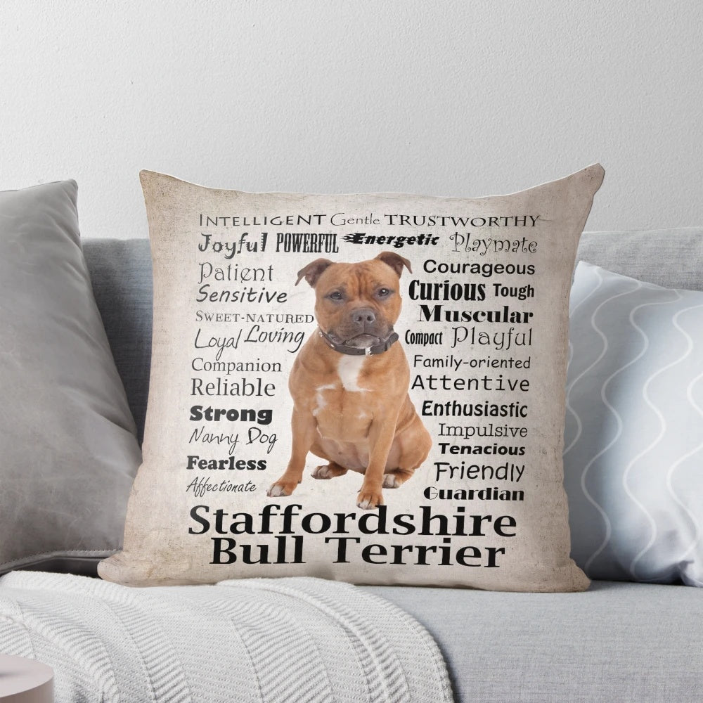 Staffordshire Bull Terrier dog breed traits decorative pillow