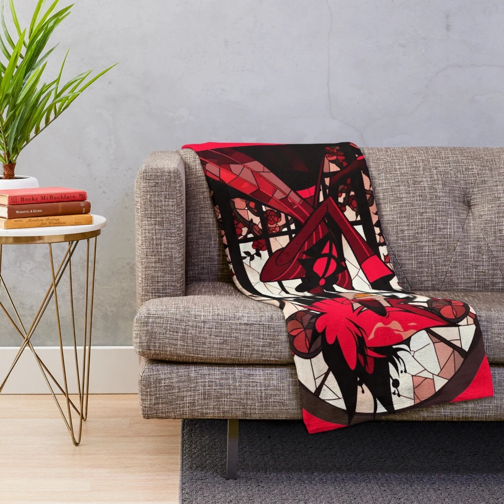 Stained Glass Demon Plush Blanket featuring Alastor from Hazbin Hotel