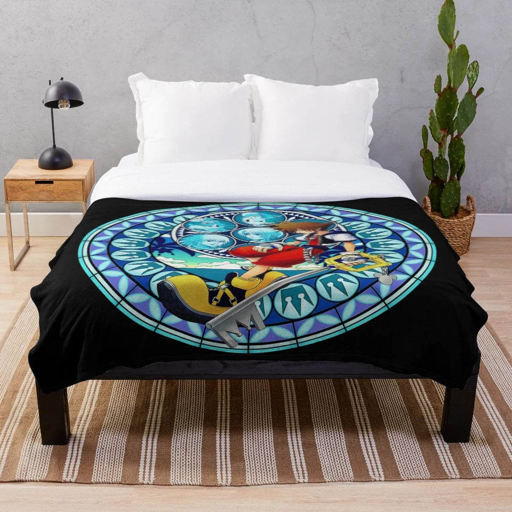 Kingdom Hearts-themed stained glass plush blanket with Sora's Dive to the Heart design