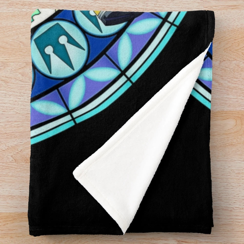 Kingdom Hearts-themed stained glass plush blanket with Sora's Dive to the Heart design