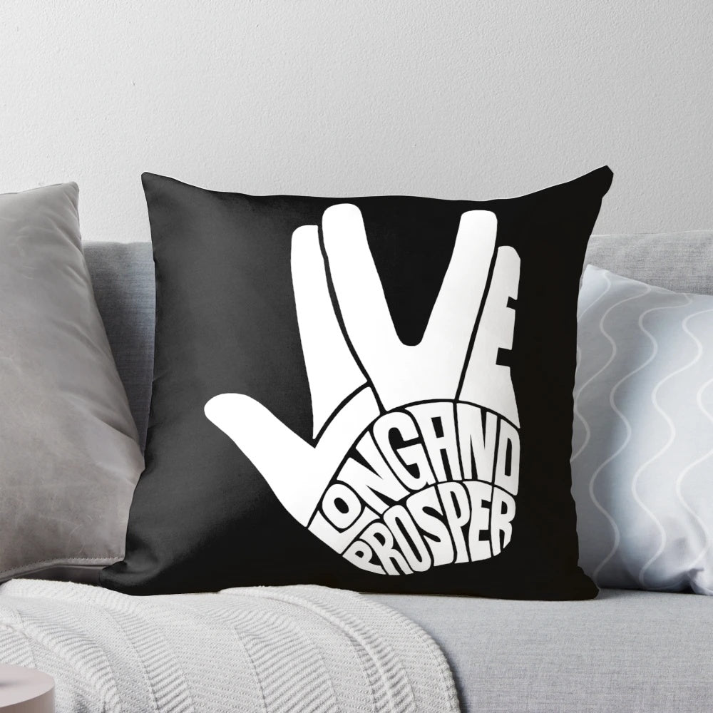 White pillow featuring Spock's iconic "Live Long and Prosper" hand gesture from Star Trek