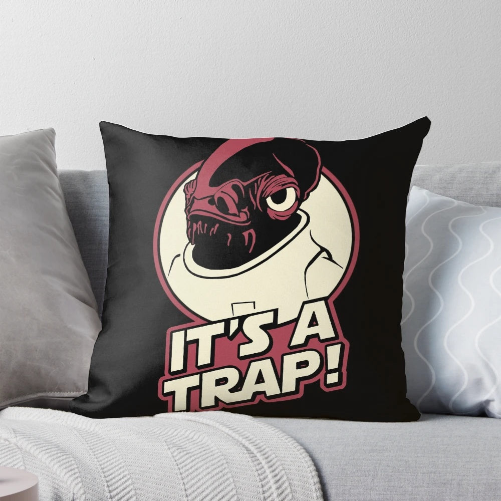 A plush Star Wars 'It's a Trap' Pillow featuring Admiral Ackbar from the Rebel Alliance.