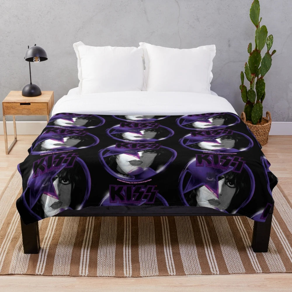 Starchild Purple Logo Plush Blanket featuring the iconic KISS band logo