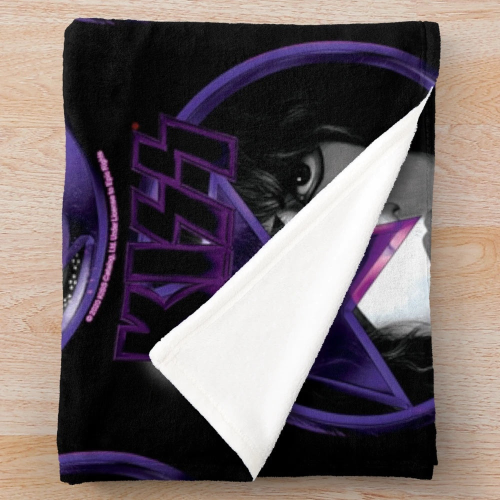 Starchild Purple Logo Plush Blanket featuring the iconic KISS band logo
