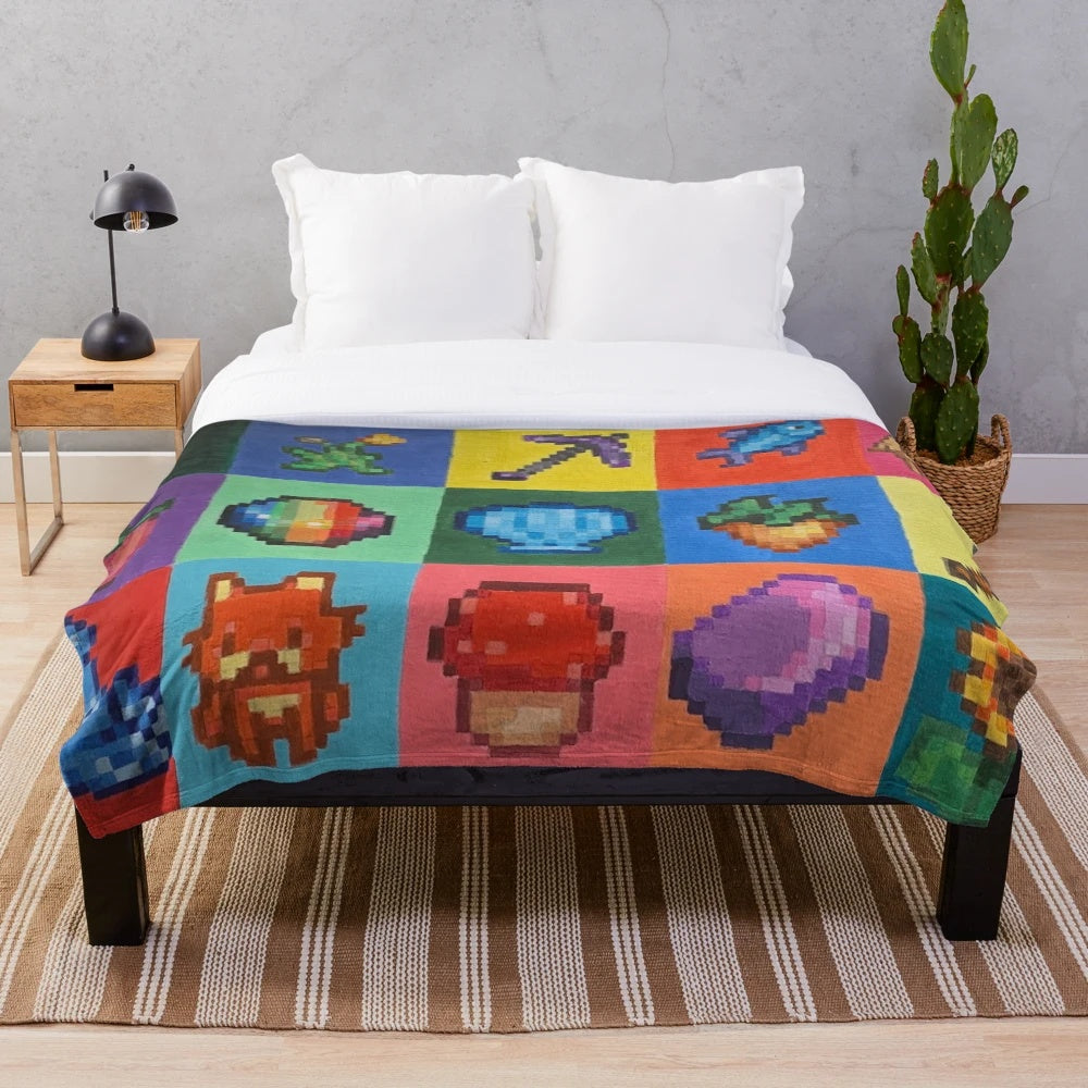 Stardew Valley-inspired pixel art plush blanket