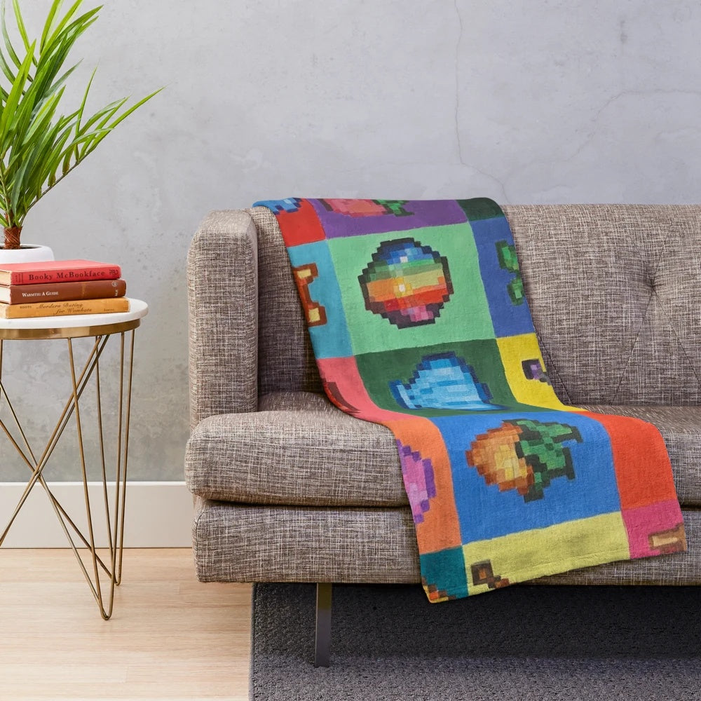 Stardew Valley-inspired pixel art plush blanket