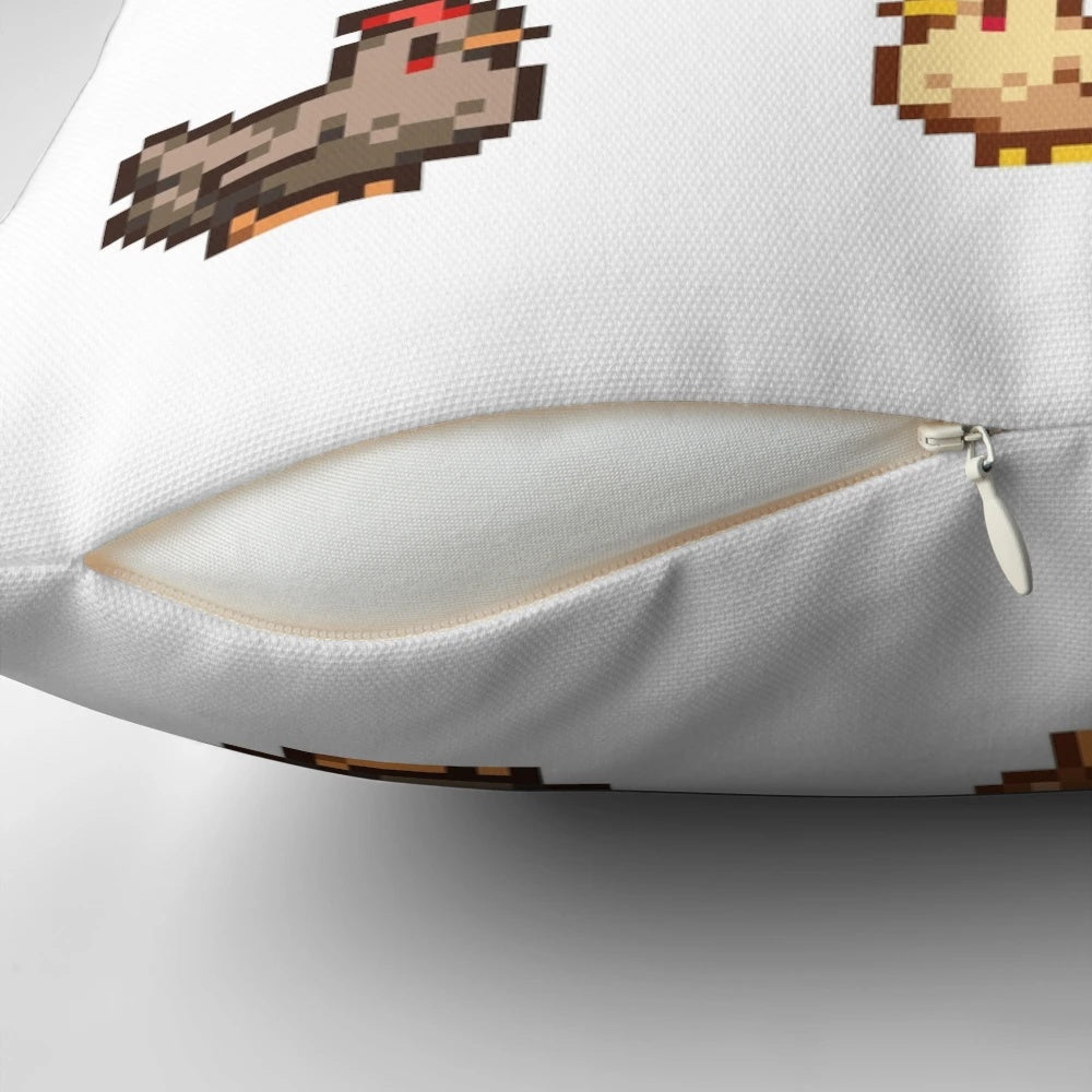 Stardew Valley Chickens Throw Pillow with Colorful Pixel Art Design