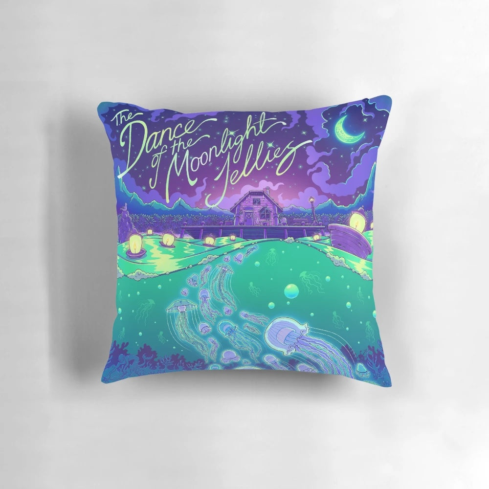 Stardew Valley Dance of the Moonlight Jellies Decorative Pillow featuring fan art of the annual event in the game