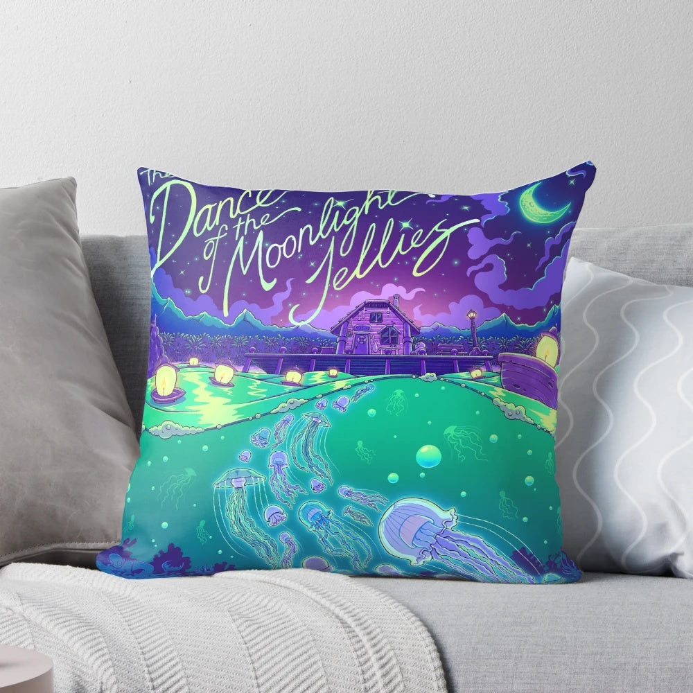 Stardew Valley Dance of the Moonlight Jellies Decorative Pillow featuring fan art of the annual event in the game