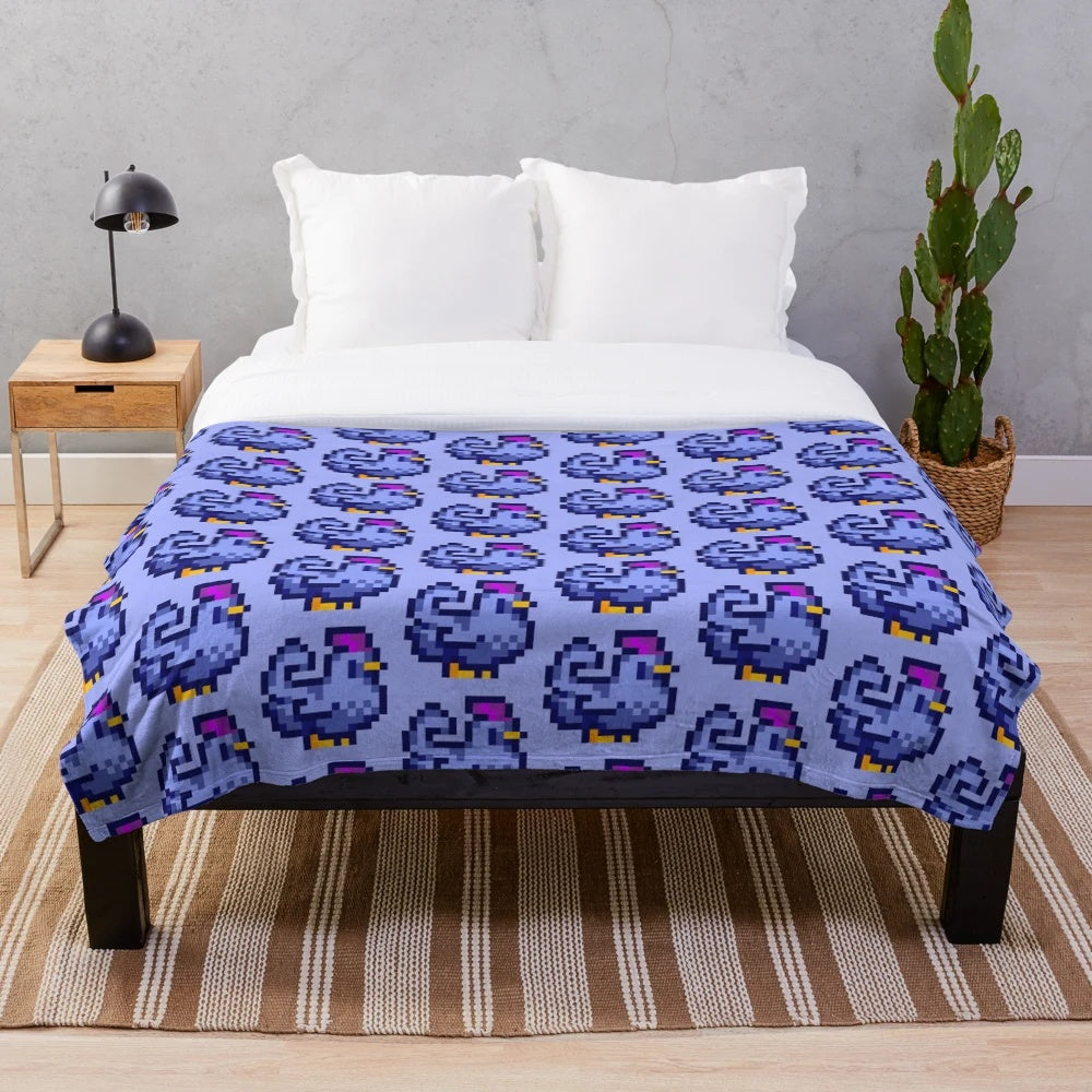 Stardew Valley Blue Chicken Pixel Art Plush Blanket