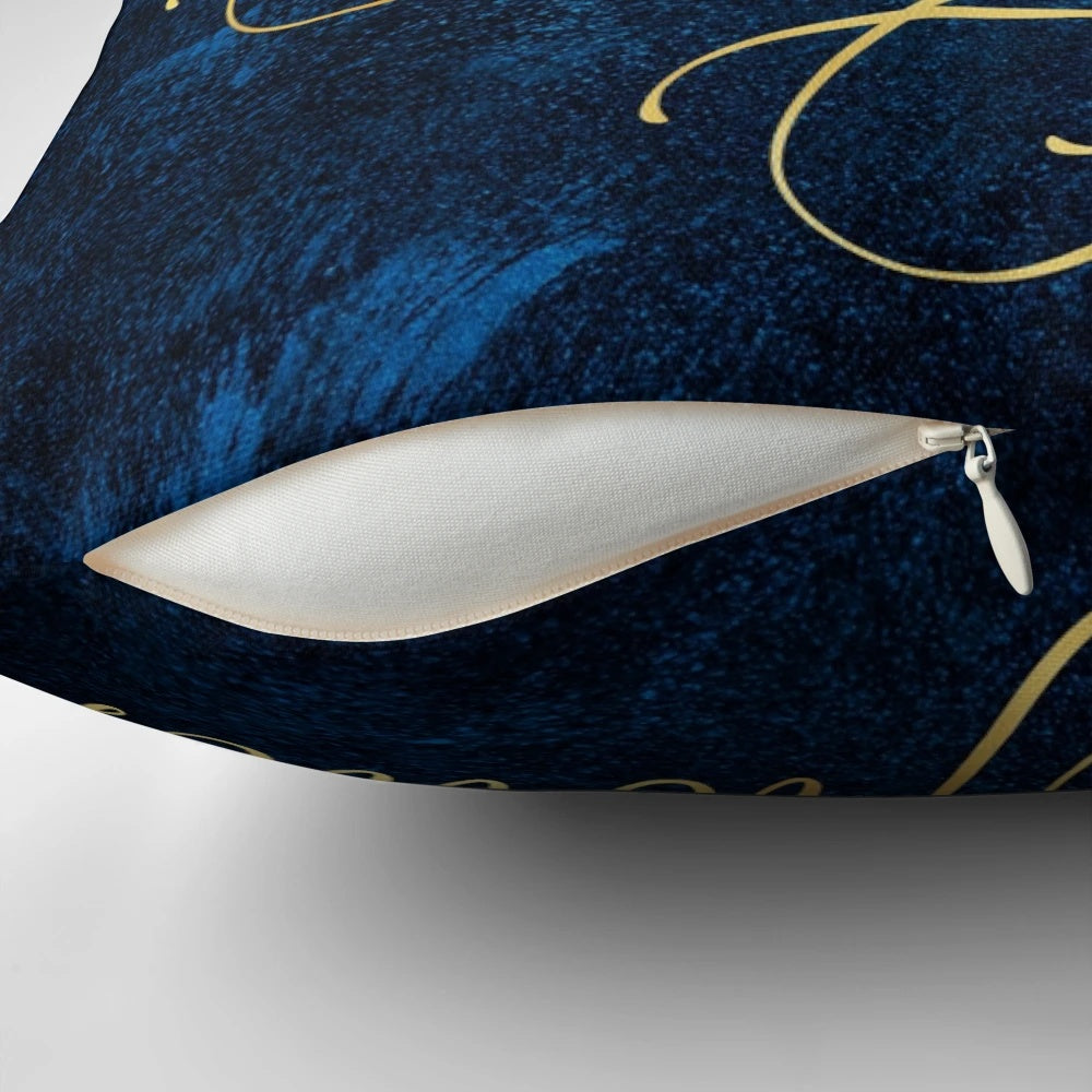 Decorative pillow featuring a quote from "The Starless Sea" by Erin Morgenstern, with a starry night and stardust design.