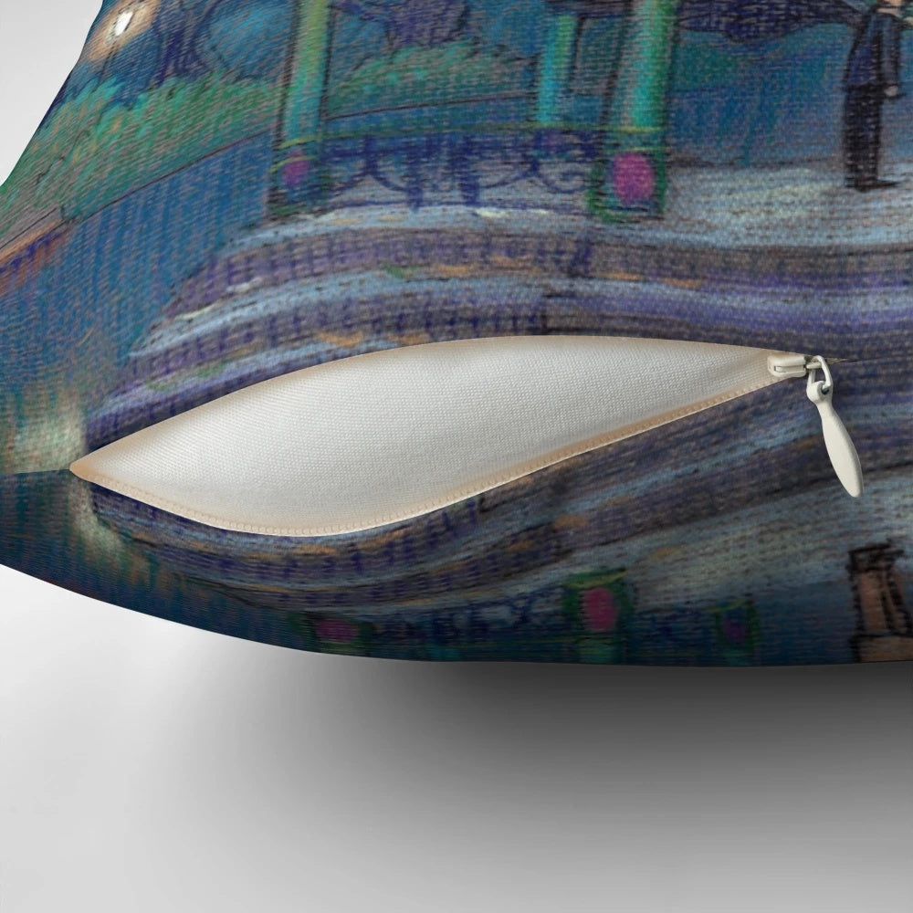 Starfall Pillow featuring angel and demon wings against a night sky with stars and reflection