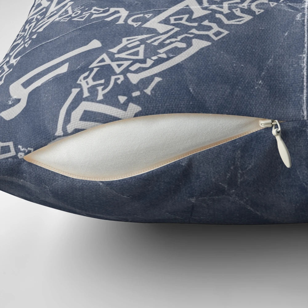 Navy blue decorative throw pillow featuring the Stargate symbol from the sci-fi series SG-1