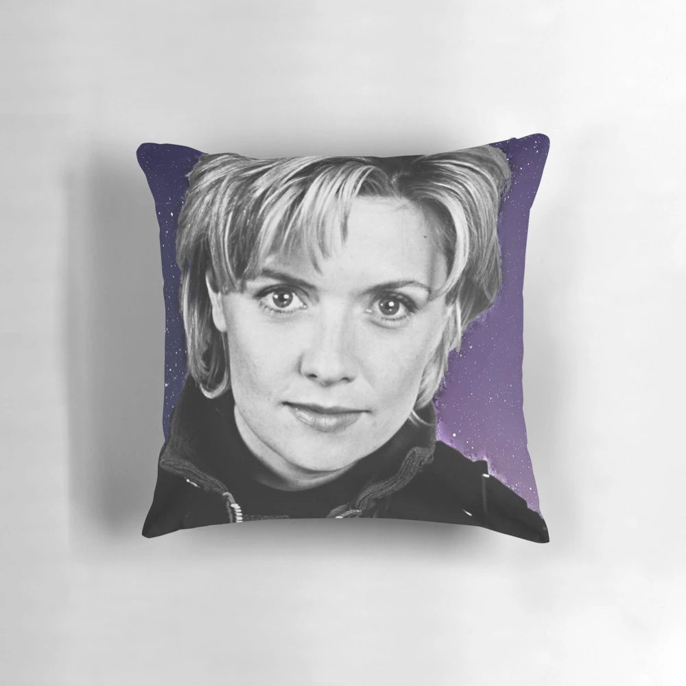 Stargate SG-1 Sam Carter digital art printed on a plush, high-quality pillow.