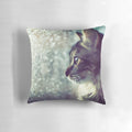 A cozy cat pillow with a dreamy, open world design featuring rain and bokeh lighting