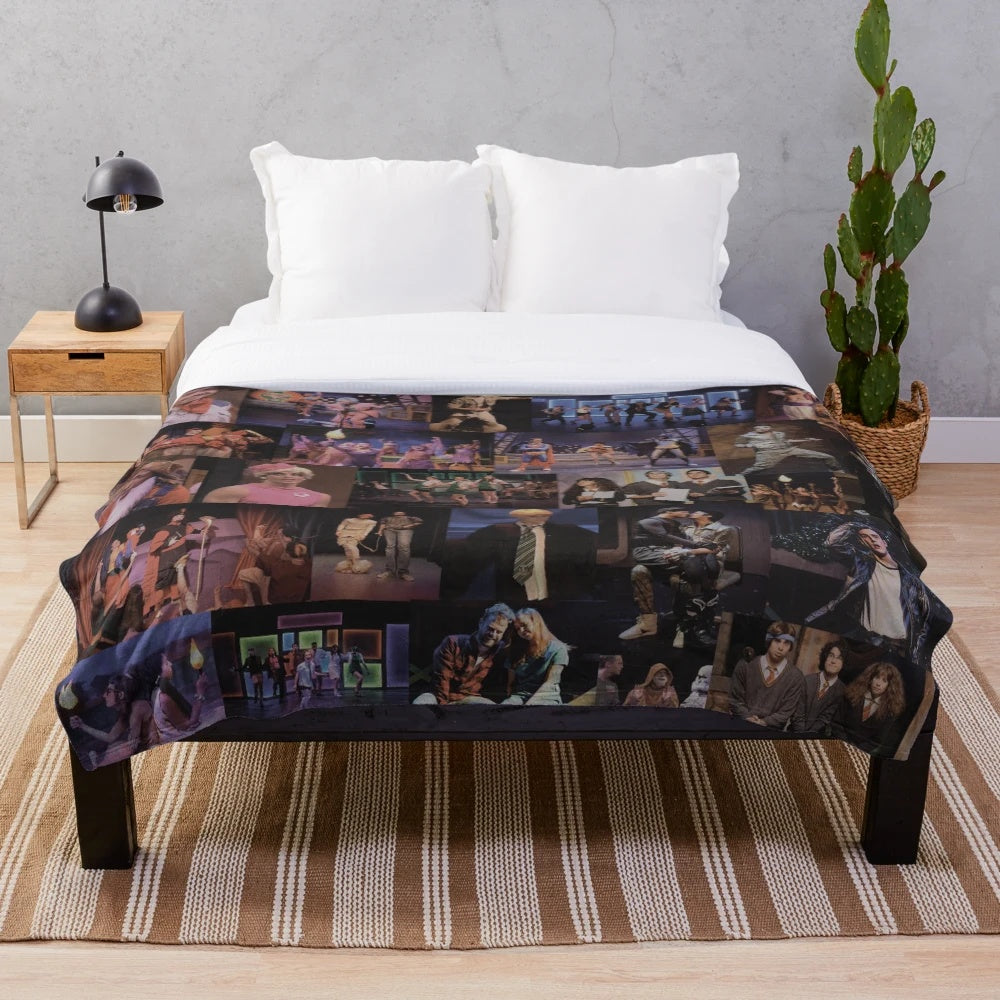 Starkid-inspired collage plush blanket featuring characters and designs from Starkid musicals
